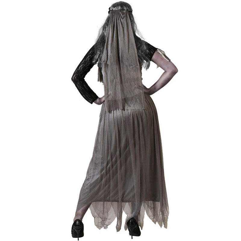 Disfraz de Novia zombie gris para mujer Espalda