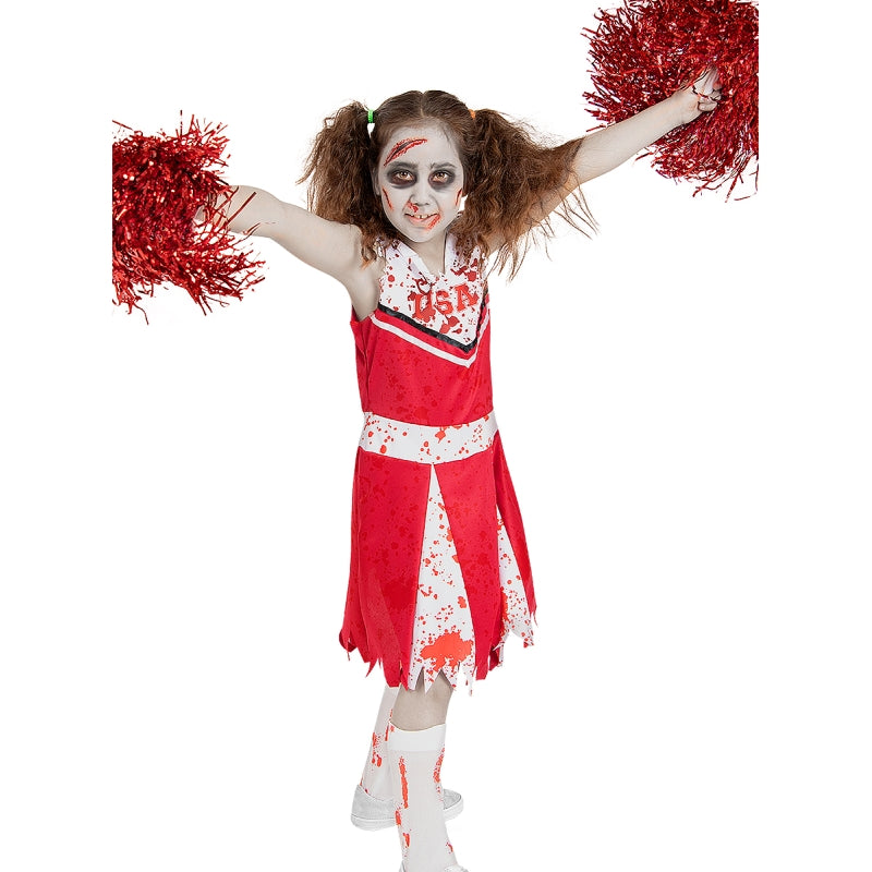 Disfraz de Animadora Zombie Roja para niña Detalle