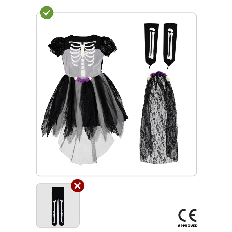 Disfraz de Novia Esqueleto con Encaje para niña Contenido