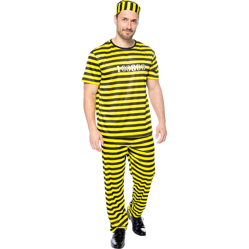Disfraz de Preso amarillo y negro para hombre Detalle
