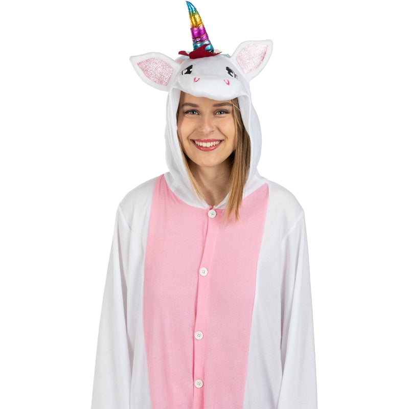 Disfraz de Unicornio Rosa y Blanco Onesie adulto unisex Detalle