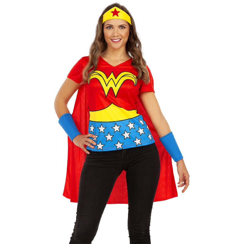 Disfraz de Camiseta con Capa Wonder Woman para mujer