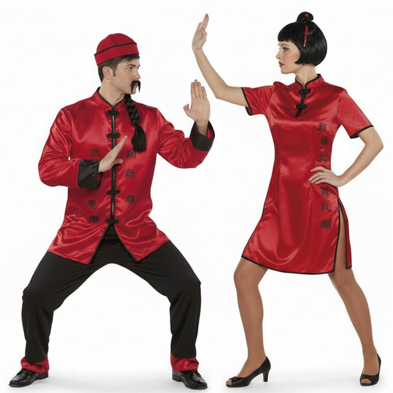 Fatos de casal Chineses vermelhos e pretos