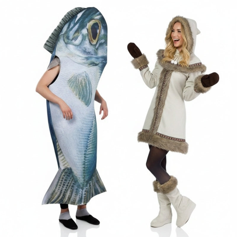 Fatos de casal Peixe e Esquimó Siberiano