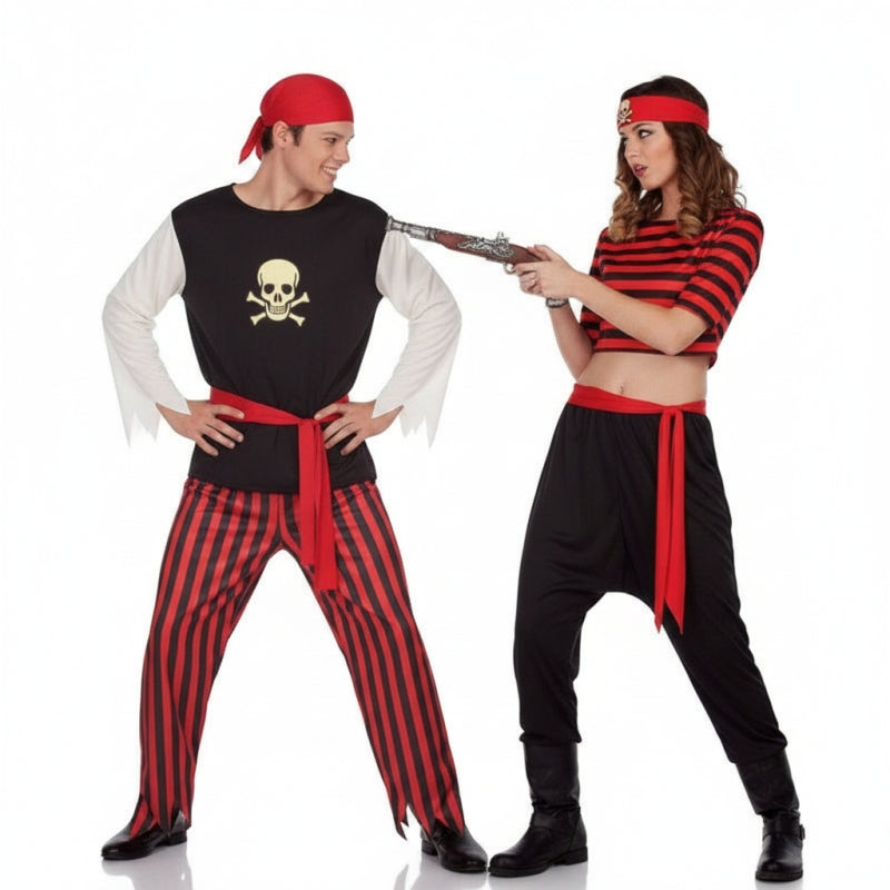 Fatos de casal pirata de caveira