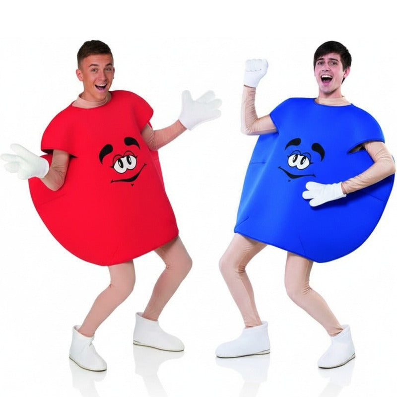 Fatos de casal doces vermelho e azul