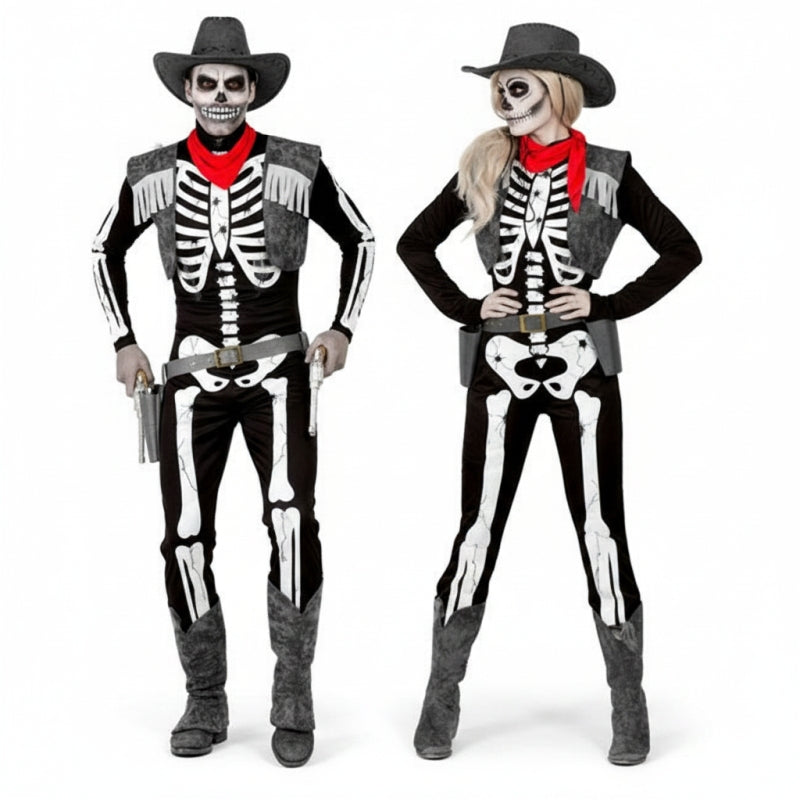 Fatos de casal esqueletos cowboy