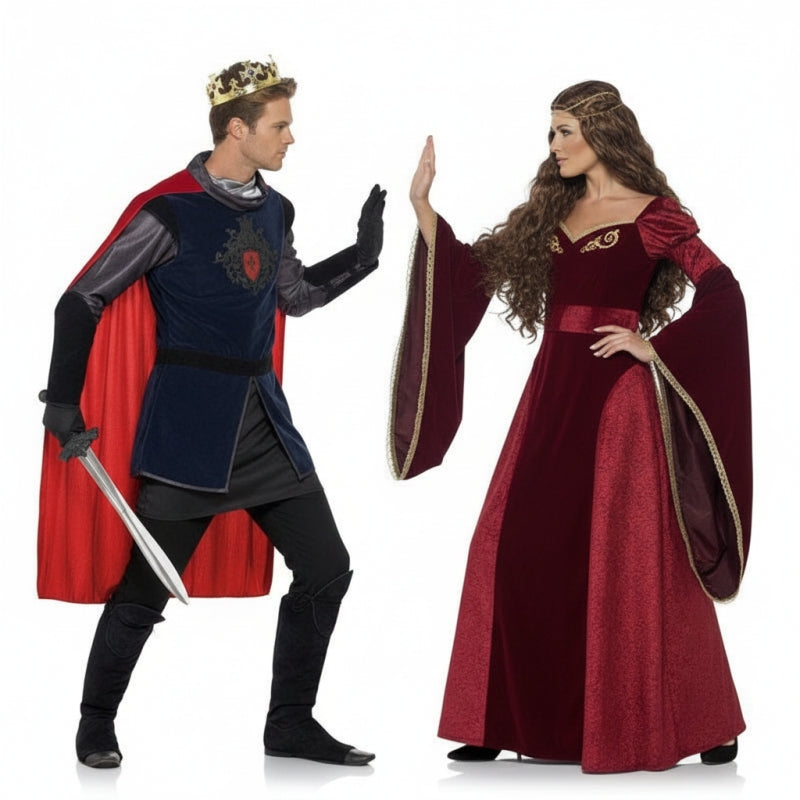 Fatos de casal Reis medievais vermelhos