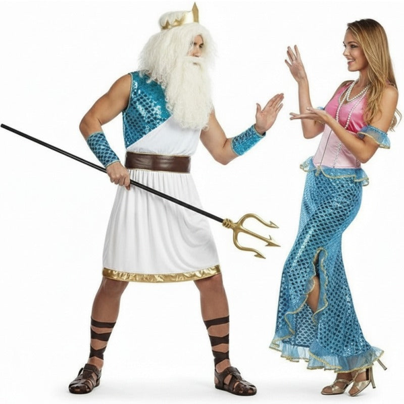 Fatos de casal Deus Neptuno e Sereia Ariel
