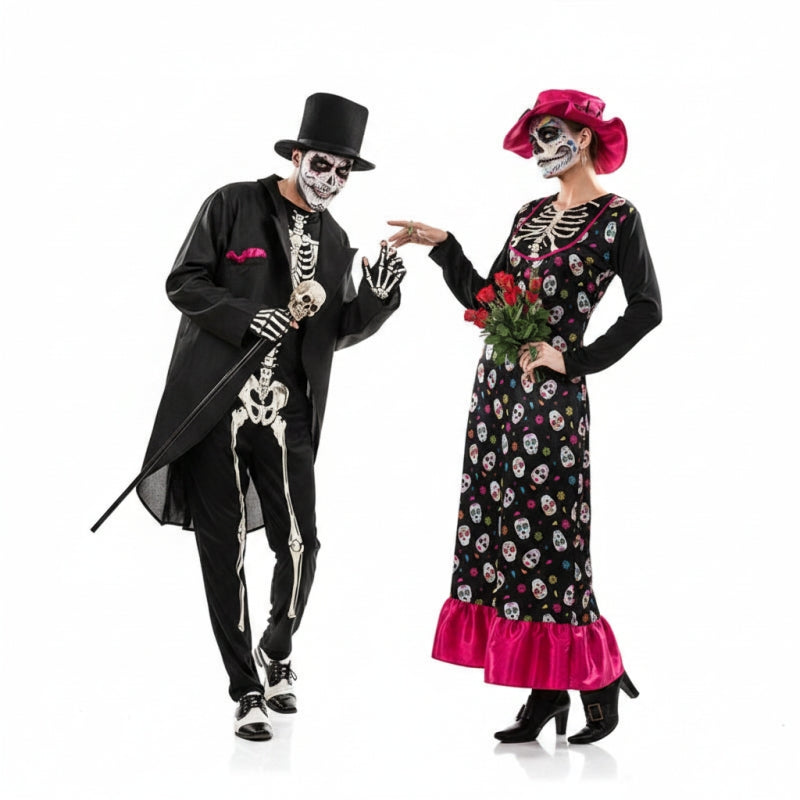 Fatos de casal Esqueletos Catrina