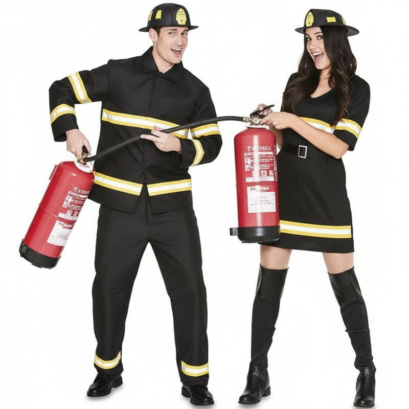 Fatos de casal Bombeiros com uniforme preto