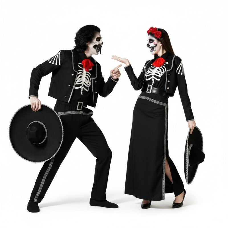 Fatos de casal Esqueletos mexicanos escuros