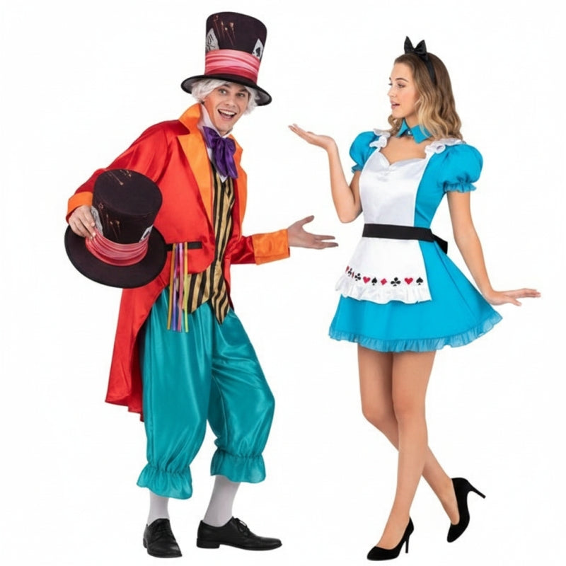 Fatos de casal Chapeleiro Maluco e Alice de Lewis Carroll