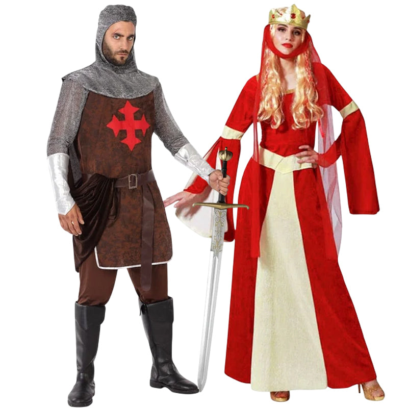 Fatos de casal Cavaleiro medieval e princesa
