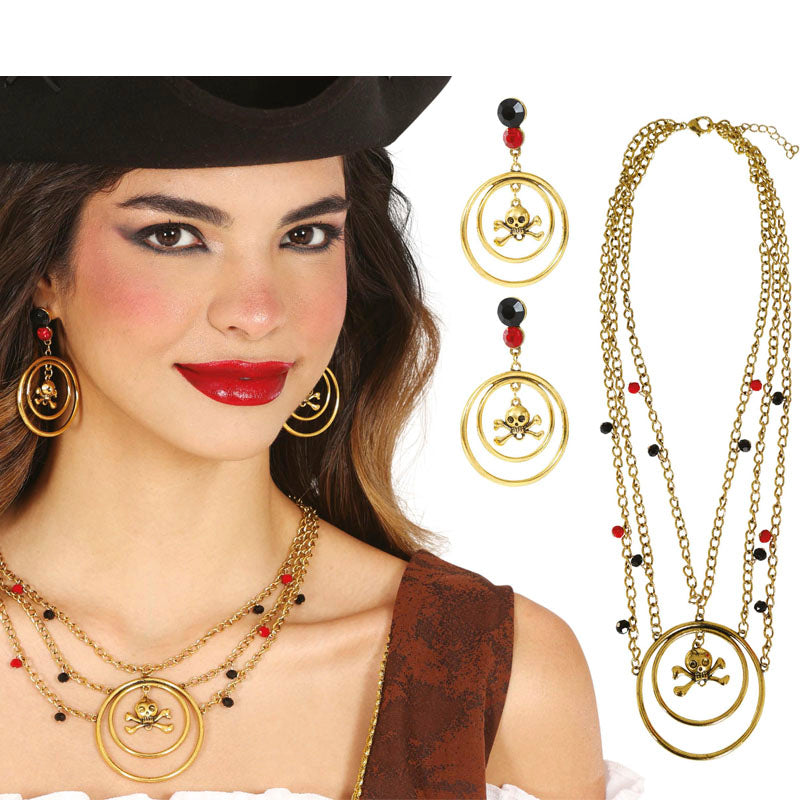 Conjunto pendientes y collar pirata metálico