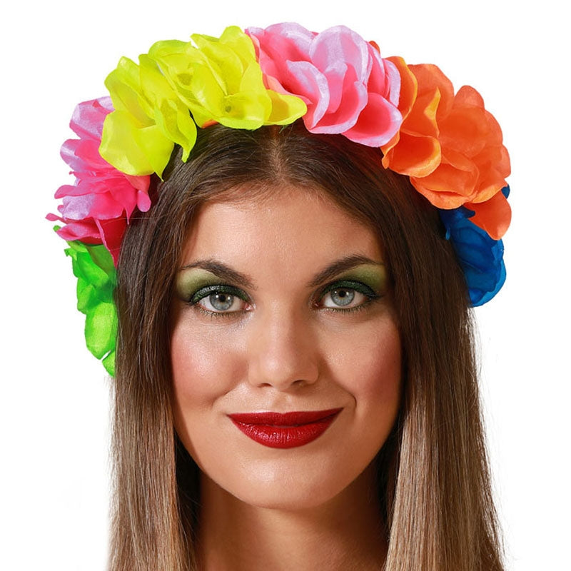 Corona de flores neón