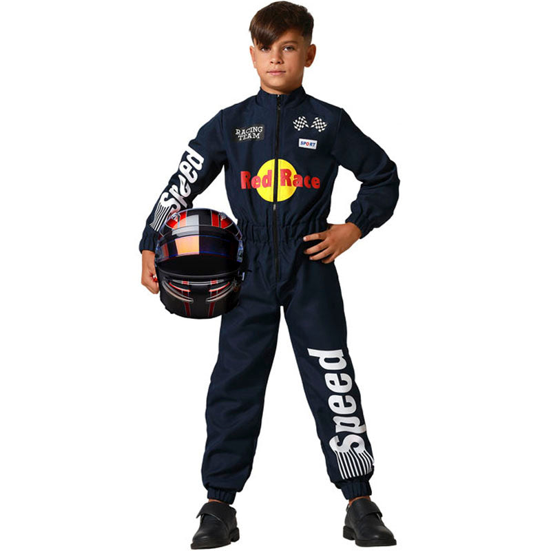 Disfraz para niño y niña de Piloto de carreras azul