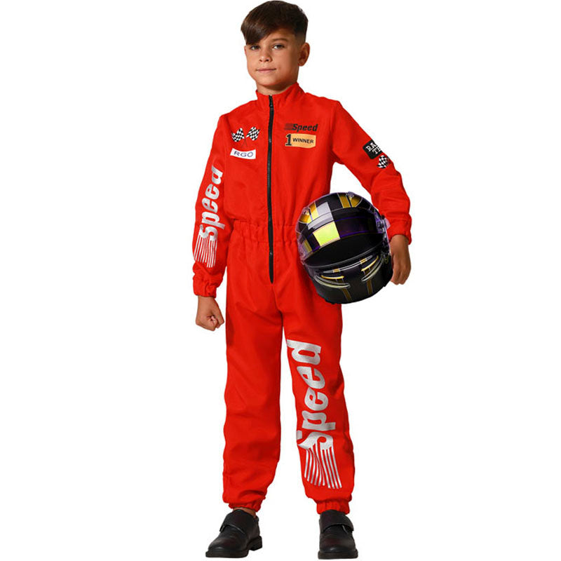 Disfraz para niño y niña de Piloto de carreras rojo