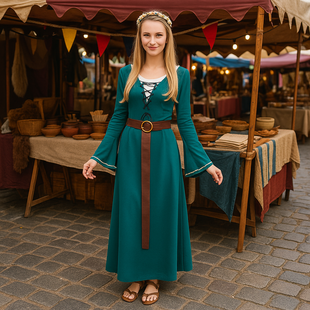 Fato de Donzela Medieval Verde para mulher