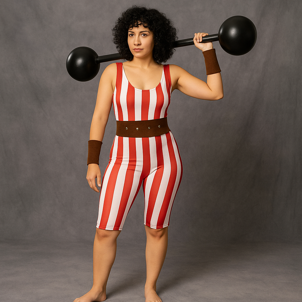 Fato de Forzuda Circo às riscas para mulher