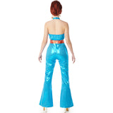 Disfraz de Disco azul años 70 para mujer Espalda Bis