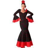 Fato de Flamenca preta com bolas vermelhas para mulher