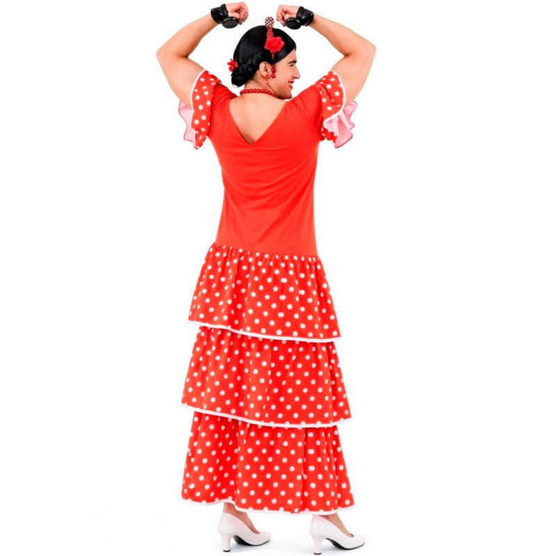 Disfraz de Sevillana roja con lunares blancos para hombre espalda