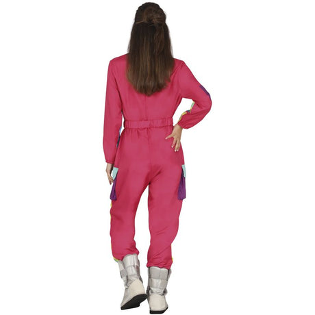 Disfraz de Esquiadora Años 80 rosa para mujer Espalda