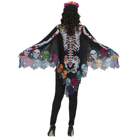 Disfraz de Poncho Esqueleto Catrina para mujer Espalda