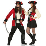 Fatos de casal piratas de caveira vermelha