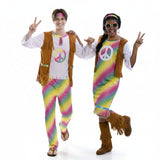 Fatos de casal hippies de arco-íris