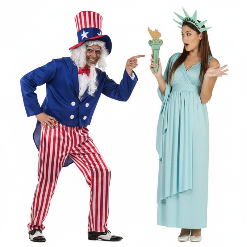 Fatos de casal Tio Sam e Estátua da Liberdade