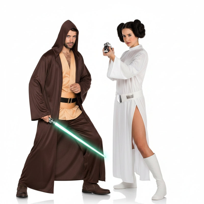 Fatos de casal Mestre Qui-Gon Jinn e Princesa Leia