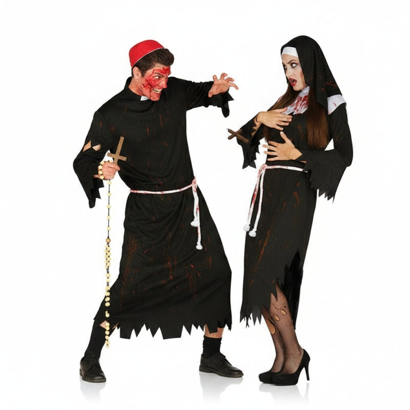 Fatos de casal Padre e Freira zombies