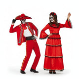 Fatos de casal Esqueletos mexicanos vermelhos