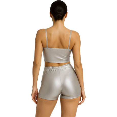 Pantalón Corto de disfraz Plata Metalizado para mujer Espalda