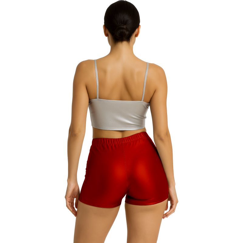 Pantalón Corto de disfraz Rojo Metalizado para mujer Espalda