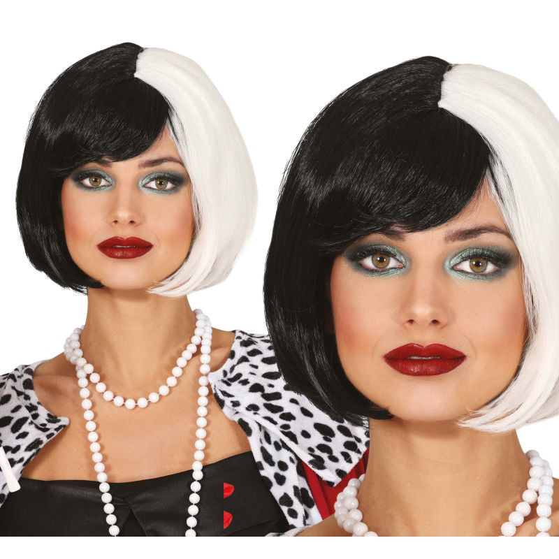 Peluca media melena blanca y negra