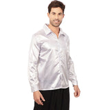 Camisa prateada de lantejoulas estilo disco dos anos 70