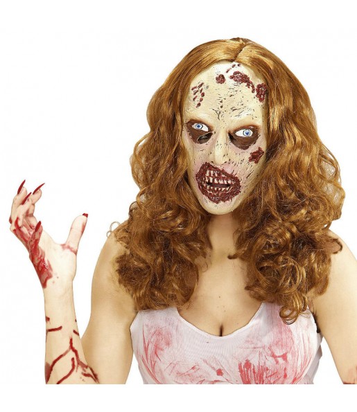 Máscara mulher zumbi para completar o seu fato Halloween e Carnaval