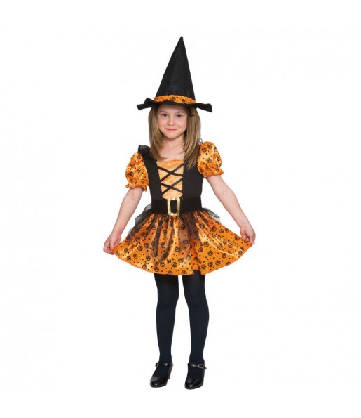 Disfarce Halloween Bruxa Laranja meninas para uma festa Halloween 