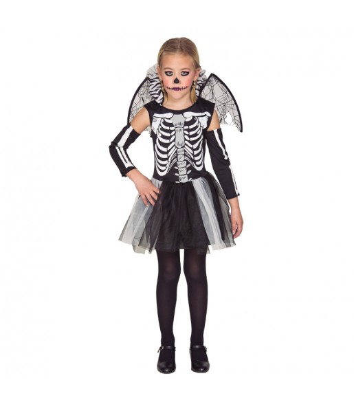 Disfarce Halloween Esqueleto com asas meninas para uma festa Halloween 