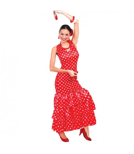 Disfarce original Flamenca vermelha às bolinhas brancas mulher ao melhor preço