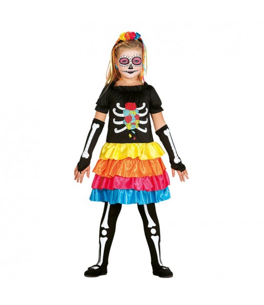 Disfarce Halloween Catrina Mexicana colorida meninas para uma festa Halloween