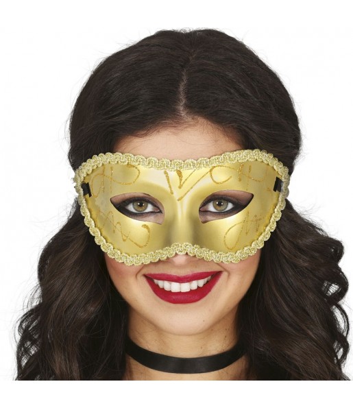 Máscara dourada com rebordo dourado para completar o seu disfarce
