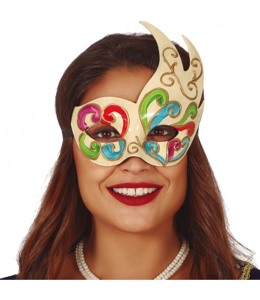 Máscara Veneziana colorida para completar o seu fato Halloween e Carnaval