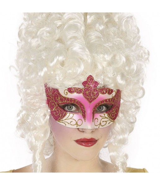 Máscara veneziana vermelha com purpurina para completar o seu disfarce