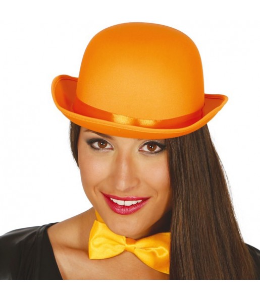 Chapéu de coco laranja de luxo para completar o seu disfarce