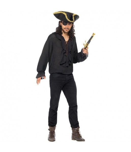 Disfarce Camisa preta de pirata adulto divertidíssimo para qualquer ocasião