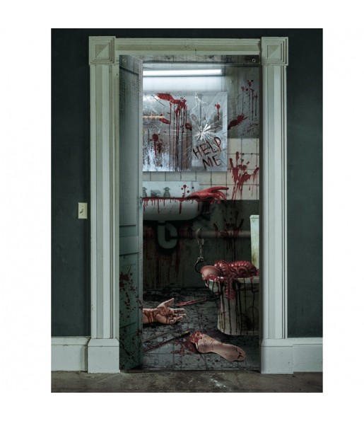 Decoração sangrenta da porta do WC para Halloween